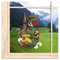 atelier alles-Spitze Gesticktes Fensterbild Vögel am Baumstumpf Fensterdekoration aus Farbiger Vogtländischer Luftspitze | Wiederverwendbares Waldmotiv | BxH: 22 x 32 cm