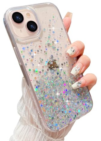 LCHULLE Glitter Case for iPhone 13 Bling Sparkle Shockproof Phone Bumper Cute Stylish Cover for Women and Girls Crystal Silicone Slim Case for iPhone 13,Clear