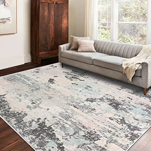ASIinnsy Teppich Wohnzimmer Kurzflor Abstrakt Teppich Große Grau Modern Teppiche fürs Wohnzimmer Schlafzimmer Weich rutschfest Moderne Deko (Beige/Mehrfarbig, 200 x 300 cm)
