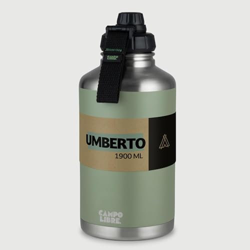 Campo Libre.® Umberto I Premium Botella de acero inoxidable de 1 l, 2 l, 400 ml, termo, botella de agua aislada, termo a prueba de fugas, apta para ácido carbónico, apta para lavavajillas