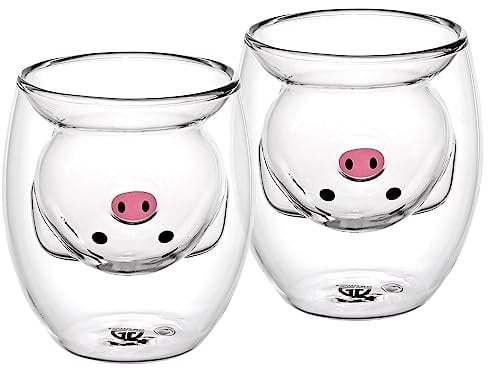 GRÄWE Lot de 2 verres thermiques à double paroi Motif cochon 200 ml