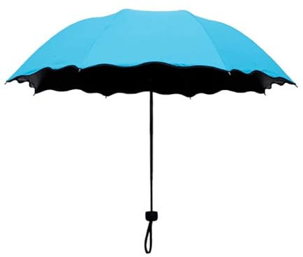 ThreeH Paraguas Flores Mágicas Parasol de Viaje Plegable Ligero Interior Cortaviento Revestimiento Negro Anti-UV Paraguas,Azul