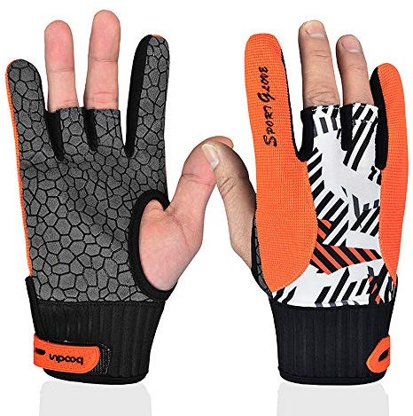 HUIOP Bowling Gloves, Right Hand, Orange, Breathable Anti-Skid Thumb Protectors, Sports Gloves for Men, Women, Bowling Lovers