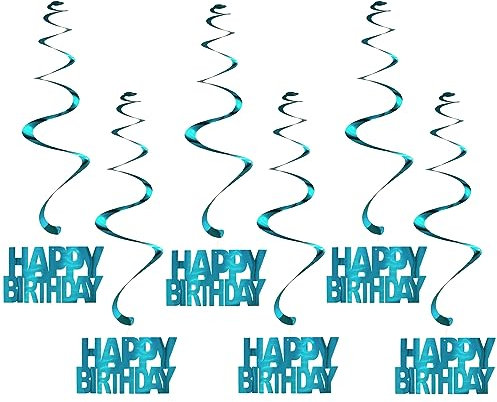 Oblique Unique® 6 Spiral Wirbel Deckenhänger Girlanden mit Happy Birthday Anhänger Türkis Geburtstag Party Geburtstagsdeko Hängedeko