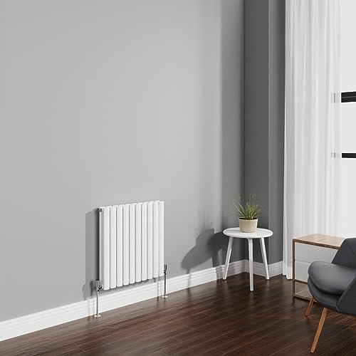NRG 600x590mm Gloss White Radiator Horizontal Oval Panel Bathroom Designer Double Rad Central Heating