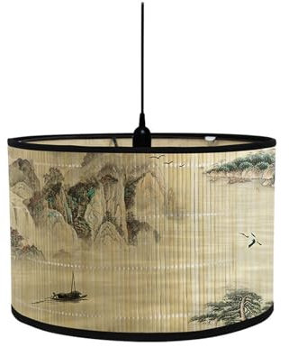 Morbuy Bambus Lampenschirm für Tischlampe, Chinesisch Stil Landschaft Muster Durchmesser 30cm Tischlampenschirm Holz Stehlampenschirme für Deckenleuchte Stehlampe Dekoration (Fluss)