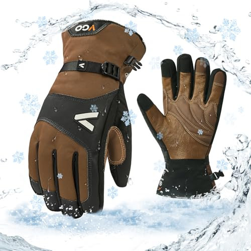 Vgo... 1 Paar Winterarbeitshandschuhe Arbeitshandschuhe aus Rindsleder, wasserdichte isolierte Handschuhe -20℃/-4°F(GA7760FLWP)