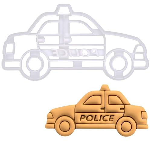 BAKERLOGY Police Car Cookie Cutter - Detailed Biscuit Cutter Design for Baking and Crafts, Ideal on Fondant, Dough, Clay