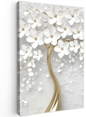 MuchoWow© Quadri Moderni Soggiorno 20x30 cm Poster Da Parete Decorazioni Muro Salotto Quadro Grande Foto Con Cornice Stampe Su Tela Camera Da LettoAlbero della vita - Fiori - Oro - Bianco