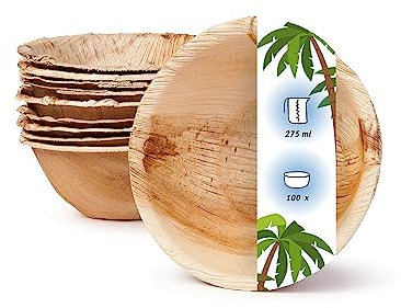 onlyleaf Palmware - Vaisselle jetable environnemental du papier palmier I 100 pièces bols ronds 275ml Ø13,5cm I Cuvette Salade - soupe - casse-croûte jetable très serviable