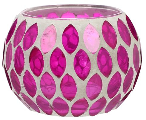 Amosfun Mosaic Glass Candle Holder, Small Round Tealight Holders, Romantic Votive Candlestick for Party, Wedding, Christmas Day (9x9x6cm)