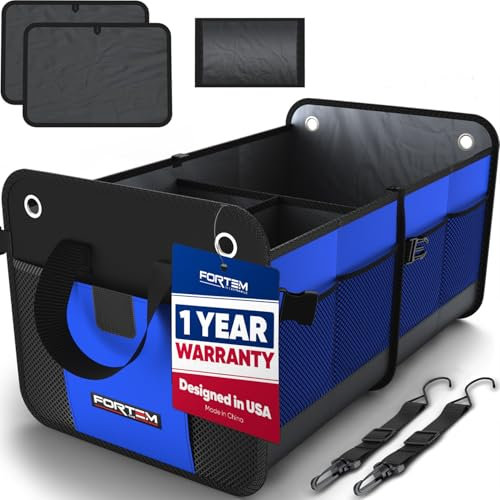 FORTEM Organizzatore Baule SUV, Contenitore Pieghevole Multi Scomparti, Accessori Auto Uomo Donna, Tessuto Oxford 1680D, Fondo Antiscivolo, Cinghie Regolabili, Coperchio Morbido (50L)