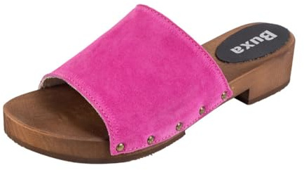 Buxa L40 Damen Clogs Leder Schuhe aus Holz, Holzclogs Pantolette, Holz Sohle (Fuchsie, EU Schuhgrößensystem, Erwachsene, Damen, Numerisch, M, 36)