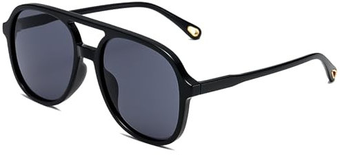LOJUDI Sonnenbrille Herren Damen Retro - Pilotenbrille Polarisiert 70er Jahre Fliegerbrille Vintage Brille UV400 Schutz-Schwarz/Schwarz