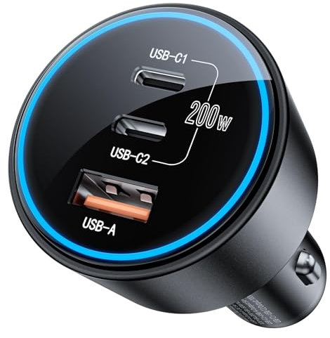 200W Fast Charging USB C Car Charger Dual PD 100W Type C PD3.0/QC4.0/PPS Car Cigarette Lighter Adapter for Phone 15/14/13/12, Galaxy S22/S21 Ultra, Macbook, Laptop, etc