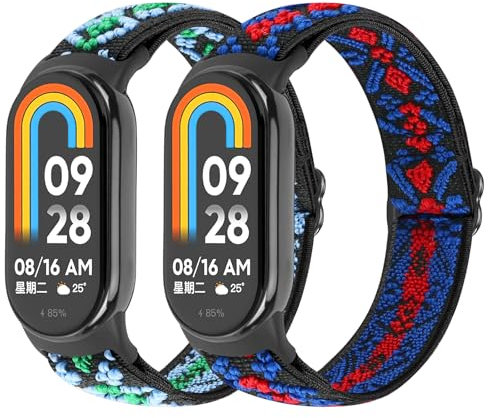 SHIJZWD 2 Pezzi Elastico Cinturino Compatibile con Xiaomi Mi Band 10/9/8 per Donna Uomo, Cinturini Sportivo Nylon Solo Loop Bracciale di Ricambio per Xiaomi Smart Band 10/9/8