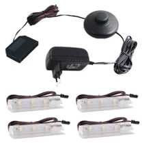 ledomec LED Glasbodenbeleuchtungs Set Mit 1-6 Clips (warmweiß 3000K, 4er komplettset mit Fußdruckschalter)
