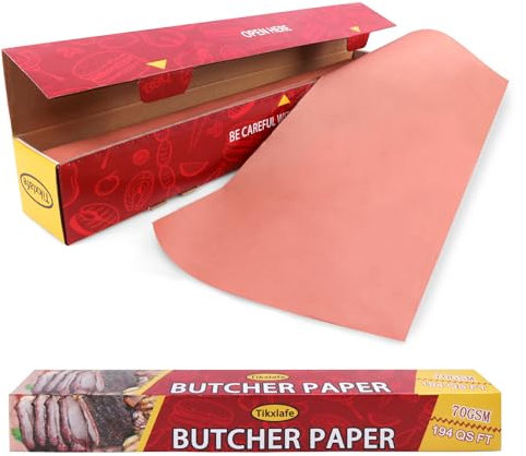 Tikxlafe Metzgerpapier Rolle Pink, BBQ Kraftpapier 60cm x 30m Metzger Papier, Butcher Paper for Smoking Meat mit gezackten Boxen Kochen von saftigem für Grill, Smoker, Fischfleisch