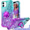 Unlicaku for iPhone 12/12 Pro Case, with Ring Women Girls Bling Holographic Sparkle Glitter Cute Cover, Diamond Ring Protective Phone Case for iPhone 12/12 Pro, Purple