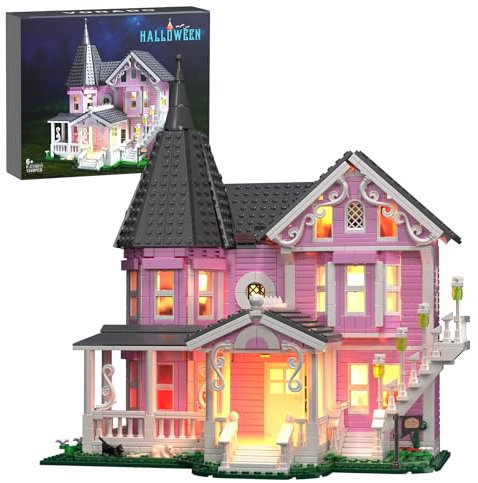 Millionspring Pink Palace mit LED-Licht Bausteinset, detaillierter Hausmodellbausatz, kreatives Geschenk für Mädchen, Fans, Kinder und Erwachsene (1349 PCS)