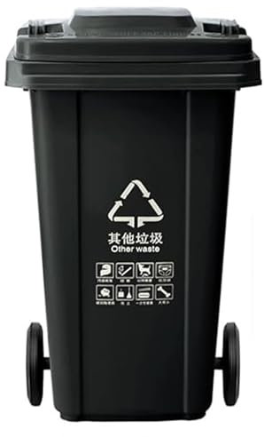 TINGMIAN Contenedor Basura Exteriores Contenedor Basura 100L 120L Con Ruedas, Bote Basura Grande Con Asa Antideslizante, Estable Resistente Aplastamiento For Restaurantes, Oficinas Y Almacenes(Black,1