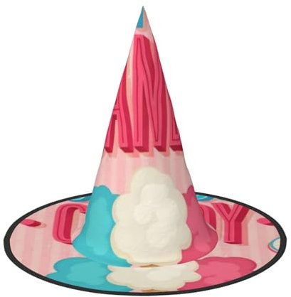 QGWDYYJQ Cotton Candy bedruckter Halloween-Hut Hexenhut Halloween Glow Hat