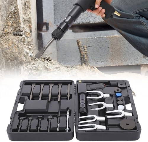 Mermajestic Lufthammer Pneumatischer Betonbrecher, Auto Reparaturwerkzeug Entferner mit Tragetasche, Flachpunkt Meißel Lufthammer Kit, Pneumatische Trenngabel Air Hammer Kit, Ein-Knopf-Startfunktion