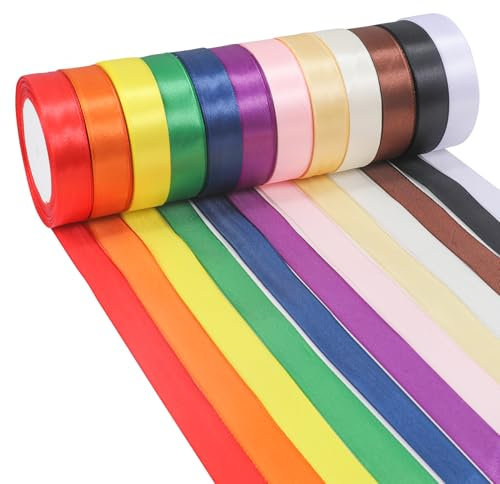 ihaspoko 12 Satinband Geschenkband Schleifenband 20mm x 22m - Polyester Dekoband in 12 Farben für Hochzeitsdekoration, Geschenkverpackung, DIY Basteln, Weihnachten, Ostern