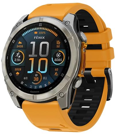 CZhkg 26mm Silikon Sportbänder für Garmin Fenix 8 51mm Strap, Silikonband Armbänd Wristband Ersatzarmbänd Bands Schnellspanner Uhrenarmband für Garmin D2 Mach 1 Pro 51mm (orange schwarz)