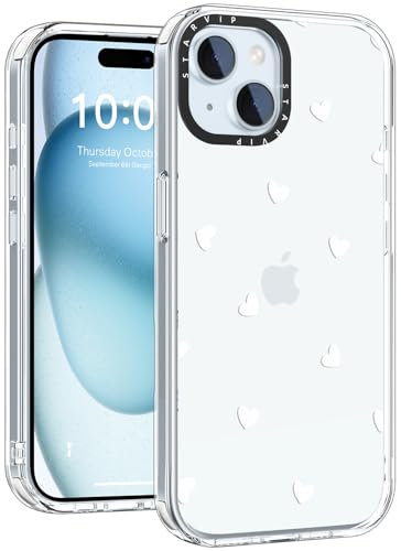 STARVIP Wildflower Handyhülle für iPhone 14, süßes trendiges ästhetisches Blumendesign für Frauen und Mädchen, militärischer Fallschutz, klare Hartschalen-Schutzhülle, Herzen