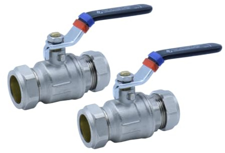 2 x Ball Valve Black Full Bore Lever Compression, 15mm, 22mm and 28mm, Chrome Plated Brass BVL22B (22mm, Two Pack)