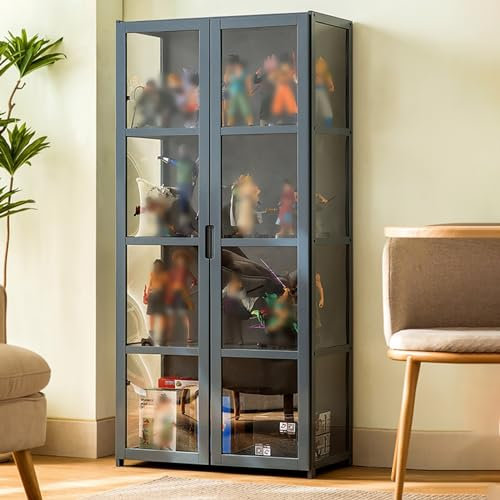 Acryl-Vitrine mit 4 Ebenen, Glasvitrine für Sammlerstücke, Spielzeug und Bücher, durchsichtig, bodenstehend, Vitrine für Wohnzimmer und Büro
