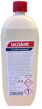 Salzsäure 22/24% 1 Liter = 1,3 Kg UN1789 CHLORWASSERSTOFFSÄURE Toilettenreinigung, Zementböden & Ziegelböden - Entfernt Kalk, Flecken & Zementschleier Ionenaustauschern Für Haushalt & Gewerbe