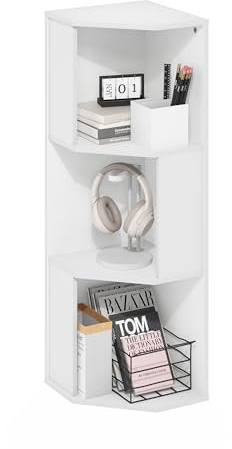 Furinno Econ 3-stufiges Freistehendes Eckregal-Bücherregal, Weiß