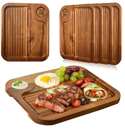 4 pcs Acacia Wood Steak Plates,Carnivore Meat Cutting Board for Eating
