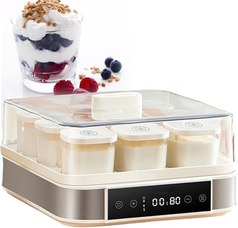 Yogurtera automática, máquina para hacer queso, con 9 tarros de cristal y pantalla táctil inteligente con control de temperatura y tiempo, para yogur orgánico doméstico
