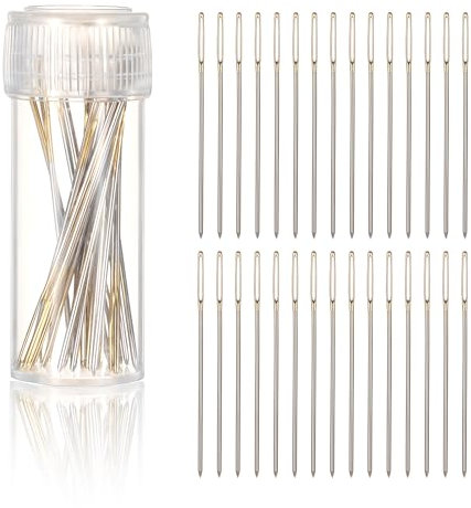 30 StüCk Sticknadeln Stumpf, Goldene Sticknadeln mit GroßEn öSen Edelstahl-HandnäHnadeln mit Transparenter Box für Kreuzstich (3.8cm)