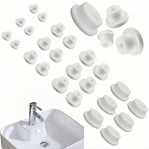 24 Stück Silikon-Badewannen-Düsenabdeckungen – wasserdichte Lochstopfen für 12 mm/14 mm/16 mm/22–23 mm Wannen, rutschfeste Spa- und Whirlpool-Badewannen-Ersatzteile (4 Größen, weiß)