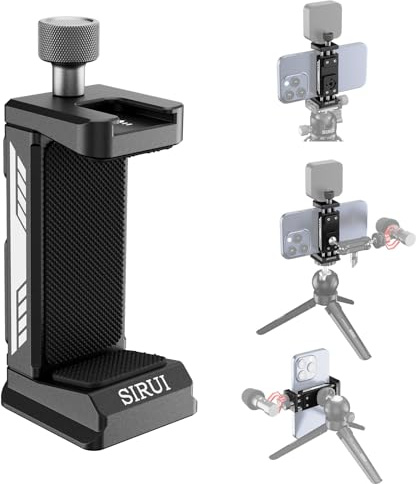 Sirui Supporto per treppiede con base Arca con fori filettati da 1/4 e 3/8, treppiede in metallo con 2 scarpe fredde, adattatore per smartphone compatibile con iPhone, Galaxy, Pixel, AM-PH05