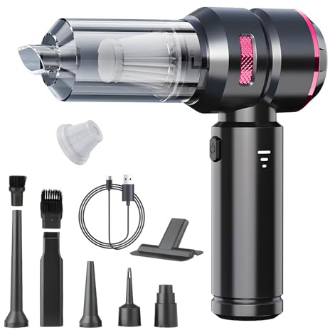 Aspirapolvere a mano senza fili, 22000Pa, potente mini aspirapolvere per auto, ricaricabile, leggero, per casa, auto, tappeto, scale, animali domestici, pulizia profonda dei capelli (nero rosa)