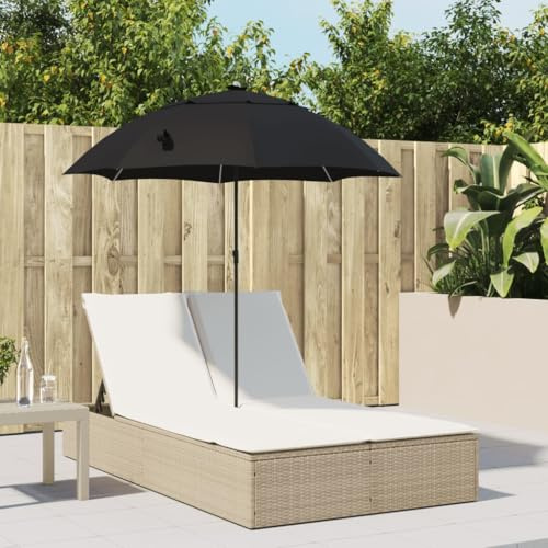 HaoChrymec Doppel-Sonnenliege mit Kissen & Sonnenschirm, Beige Poly Rattan, Verstellbare Rückenlehne, Praktischer Sonnenschirm, Liegestuhl Garten, Strand Liege, 200 x 164 x 176 cm