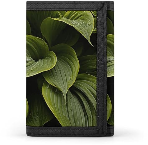 Moist Hosta Leaves Wallet, Unisex Tri-Fold Wallet with Card Slots & Keychain, Lightweight & Minimalist Wallets for Travel, Daily Use, Gifts