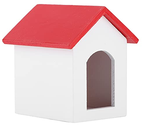 Fdit 1:12 Puppenhaus Holz Tierhaus Miniatur Zuchtmodell, schönes dekoratives Puppenhauszubehör für aus Holzmaterialien (Kleines Haus mit rotem Dach und weißen Wänden)