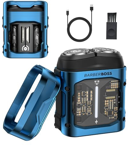 BarberBoss Herren Taschenrasierer, Kompakter Elektrorasierer, QR-2721 | Flexibler Edelstahl-Scherkopf, Tragbar, Mini-Elektrorasierer