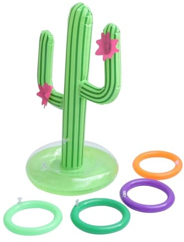 ifundom Cactus Inflable de PVC Verde para Piscina 1 Cactus y 4 Aros, Juguete Decorativo Flotante Resistente para Fiestas al Aire Libre y Uso en Playa o Lago