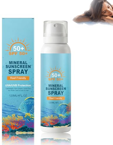 Mineralisches Sonnenspray LSF 50, Mineral Sunscreen Spray SPF 50 120 ml, Breitband-UVA/UVB-Sonnenschutzspray für Gesicht Körper, Leicht und Wasserfest, Hinterlässt Keinen Weißen Film (1PC)