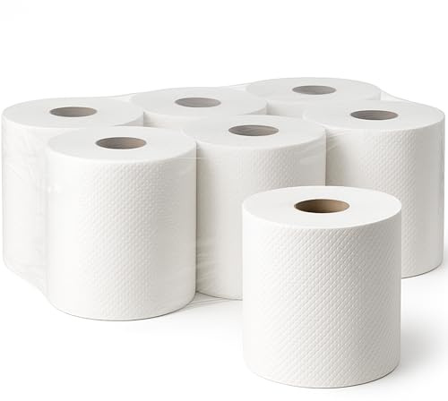 VILAROA 24 Rollos de Papel Industrial Bobina Papel Secamanos Toallas Desechables Secamanos Alta Absorción Bobina Industrial Grande Mecha Doble Capa Rollo Cocina Servilletas 90m 450 Servicios