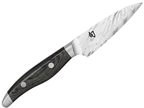 KAI Shun Nagare Couteau d'Office 9 cm - Lame à Double Noyau en Acier Damascus de 72 Couches VG 2 & VG 10 - Bois de Pakka Gris-Noir - Fabriqué à la Main au Japon - Couteau à Légumes Paring Forgé
