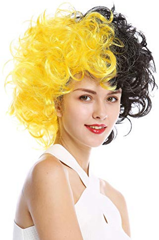 WIG ME UP - 91344-P103+PC2B Perücke Damen Herren Verrückt Wilde Locken Volumen Gelb Schwarz Hälften Wespe Biene Bienchen Fan Dortmund