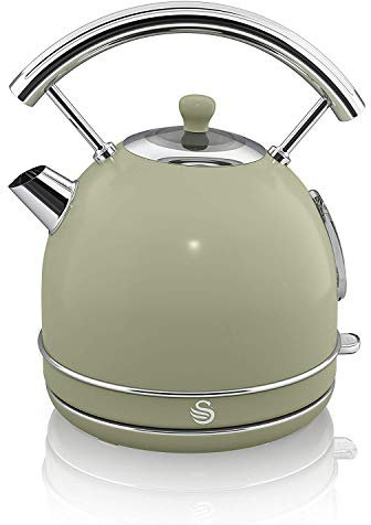 Swan Retro SK14630GN Hervidor de Agua 1,8L, Tetera Eléctrica, Resistencia Oculta Acero Inoxidable, Inalámbrico, sin Cable, Diseño Vintage, Apagado Automático, Verde, 3000W, 3000 W